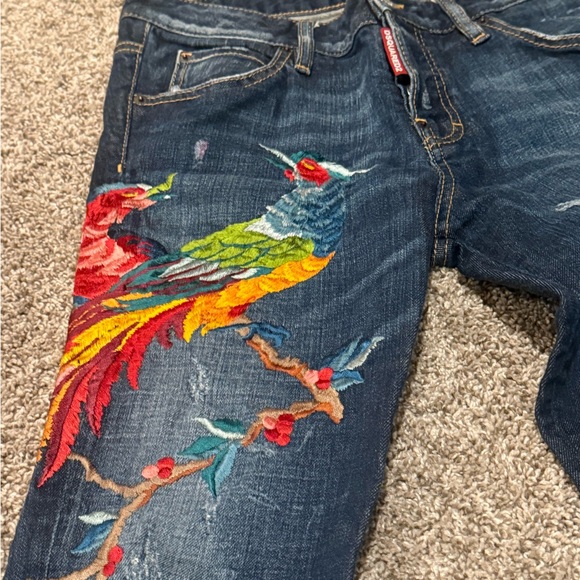 DSQUARED2 Women's Dark Blue Jeans with Colorful Embroidery - Picture 5 of 8